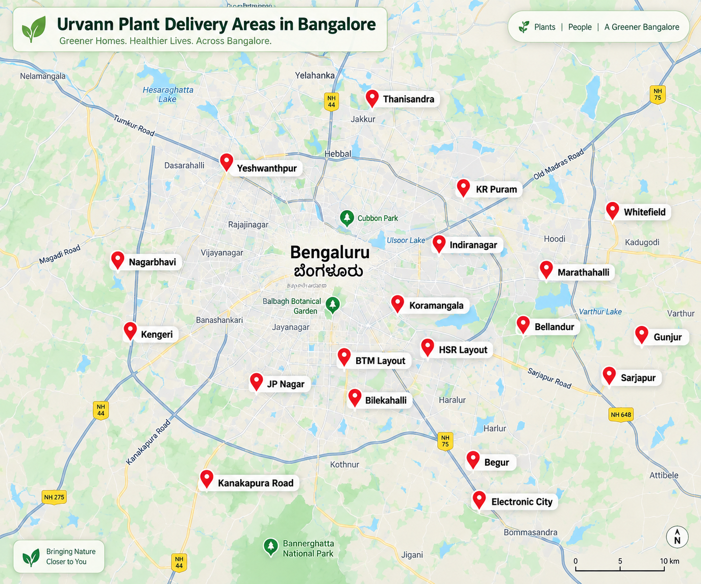 Urvann Plant Delivery Areas in Bangalore